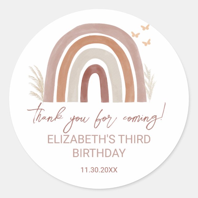 Boho Watercolor Rainbow | Thank You Sticker Favors (Front)