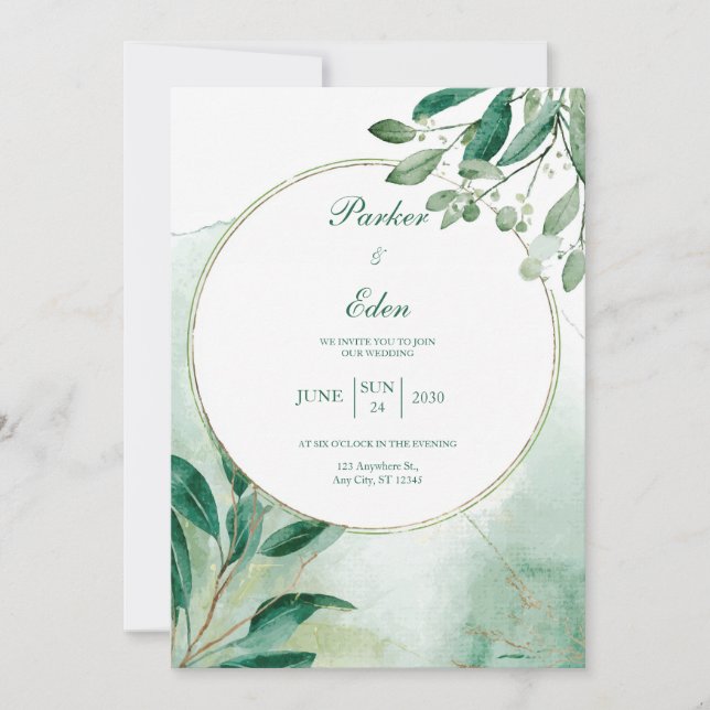 Boho Watercolor Sage Green Circle Frame Invitation (Front)