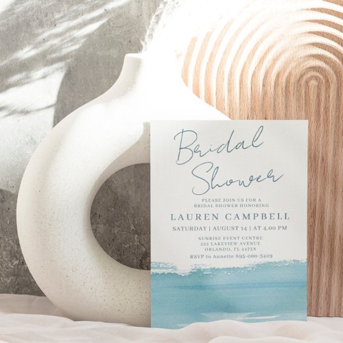 Boho Watercolor Sea Blue  Bridal Shower Invitation