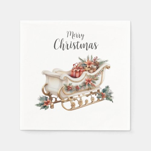 Boho Watercolor Sleigh Christmas Paper Napkin