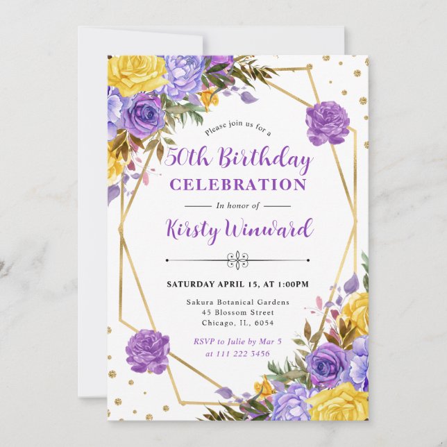 Boho Watercolor Spring Flowers Frame 50th Birthday Invitation (Front)