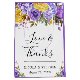 Boho Watercolor Spring Flowers Wedding Medium Gift Bag