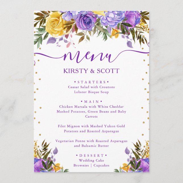 Boho Watercolor Spring Flowers Wedding Menu (Front)