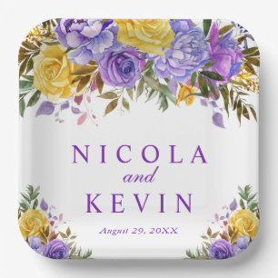 Boho Watercolor Spring Flowers Wedding Paper Plates