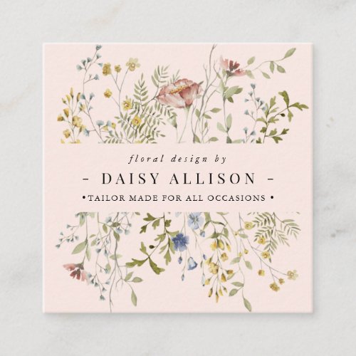 Boho Watercolor Spring Wildflower  Square Business Card