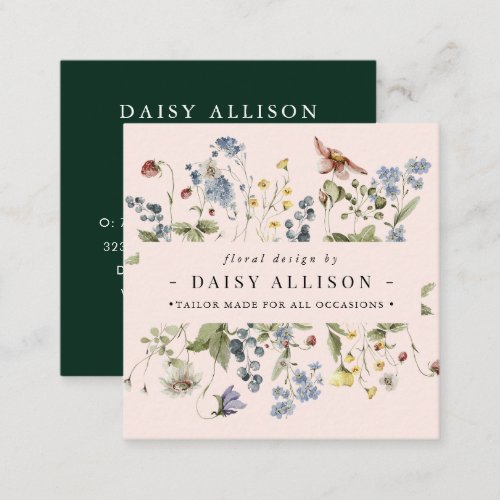 Boho Watercolor Spring Wildflower   Square Business Card