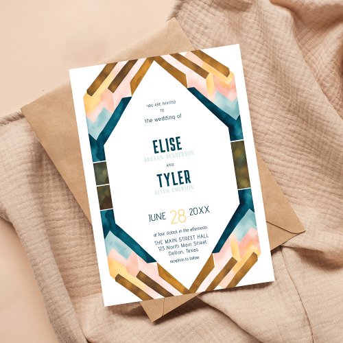 Boho Watercolor Stained Glass Aztec Wedding Invitation