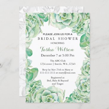 boho watercolor succulent Bridal Shower Invite
