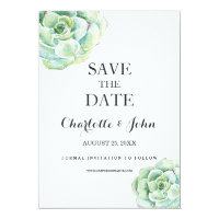 boho watercolor succulent wedding save the dates card