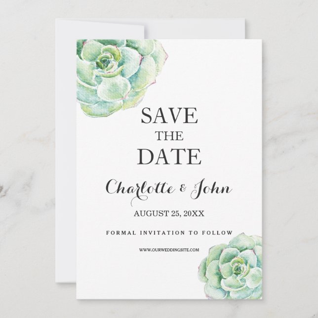 boho watercolor succulent wedding save the dates save the date (Front)