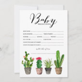 Boho Watercolor Succulents Baby Predictions Card (Front)