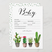 Boho Watercolor Succulents Baby Predictions Card (Front/Back)