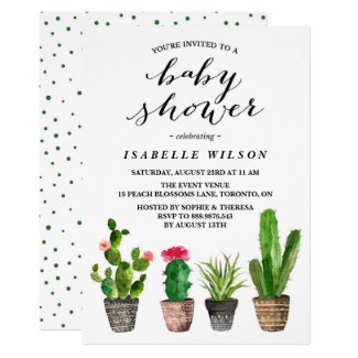 Boho Watercolor Succulents Baby Shower Invitation