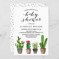 Boho Watercolor Succulents Baby Shower Invitation