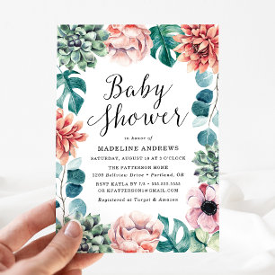 Boho Watercolor Succulents Baby Shower Invitation