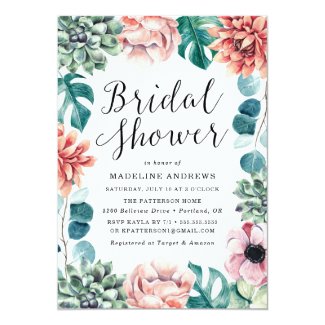 Boho Watercolor Succulents Bridal Shower Card