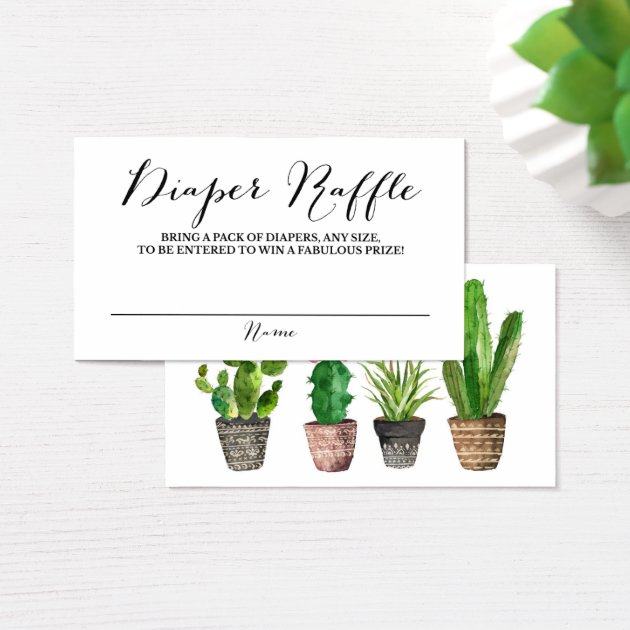 Boho Watercolor Succulents Diaper Raffle Game Business Card