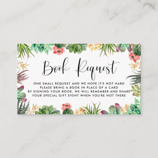 Boho Watercolor Succulents Frame Book Request Card (Front)
