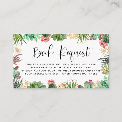 Boho Watercolor Succulents Frame Book Request Card