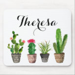 Boho Watercolor Succulents Personalized Mouse Pad<br><div class="desc">Whimsical and bohemian mousepad featuring watercolor potted succulents. Personalized by adding your own details. This will be perfect as a gift. This design is available in a variety of products.</div>