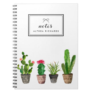 Boho Watercolor Succulents Personalized Spiral Notebook