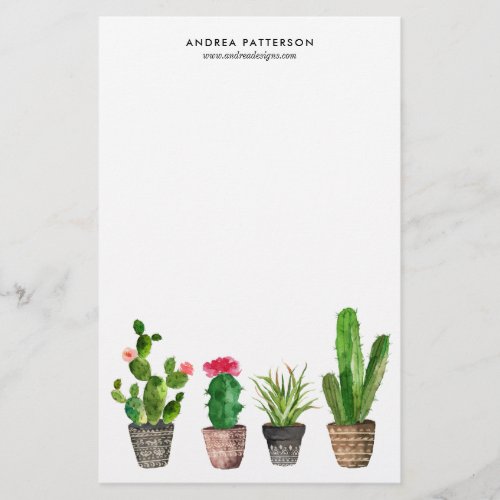 Boho Watercolor Succulents Personalized Stationery
