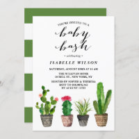 Boho Watercolor Succulents Summer Baby Shower Bash Invitation