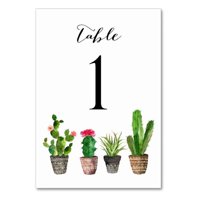 Boho Watercolor Succulents Table Numbers Card 1 (Front)