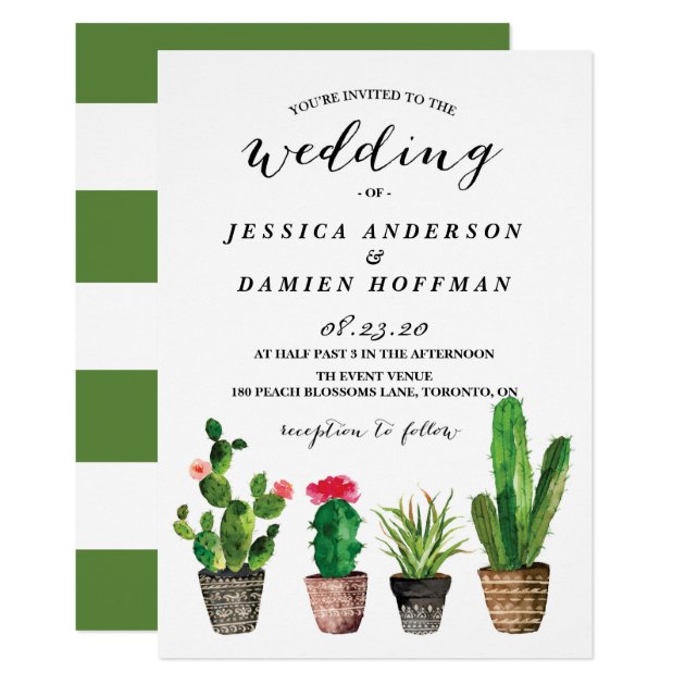 Boho Watercolor Succulents Wedding III Invitation