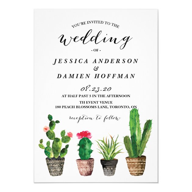Boho Watercolor Succulents Wedding III Invitation