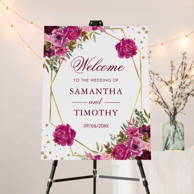 Boho Watercolor Summer Flowers Gold Frame Wedding Foam Board (In Situ (Stand))