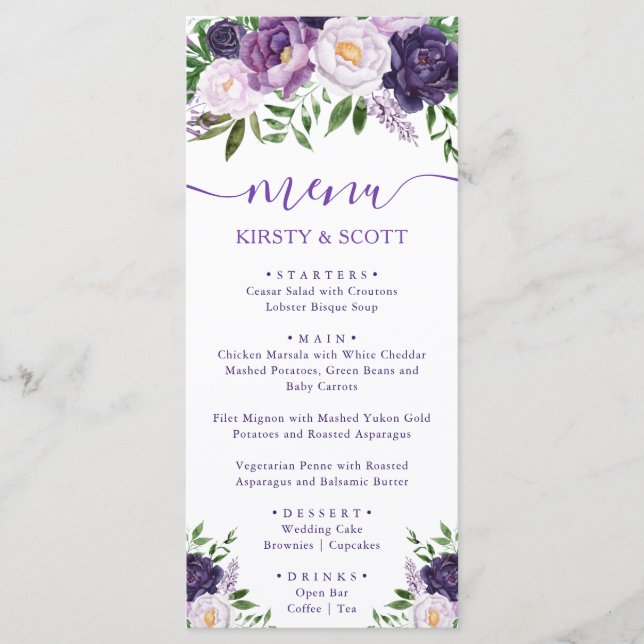Boho Watercolor Summer Flowers Wedding Menu (Front)
