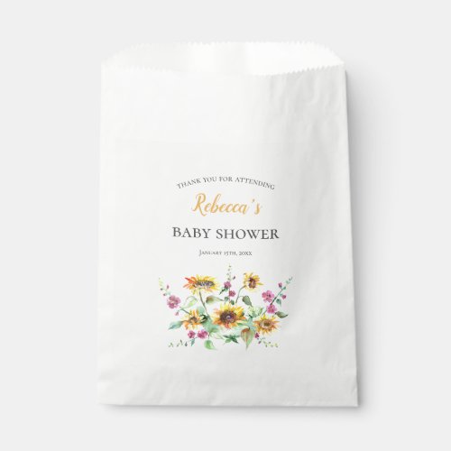 Boho Watercolor Sunflowers Baby Shower Favor Bag