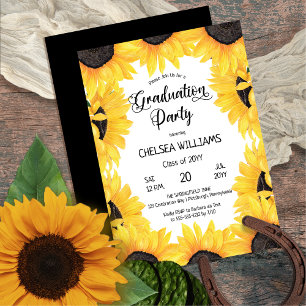 Boho Watercolor Sunflowers Graduation Party  Invitation