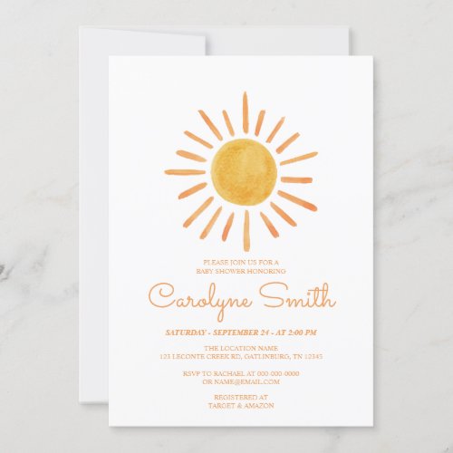 Boho Watercolor Sunshine Baby Shower Invitation