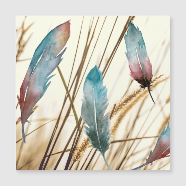 Boho Watercolor Teal Rose Feather Nature Pattern (Front)