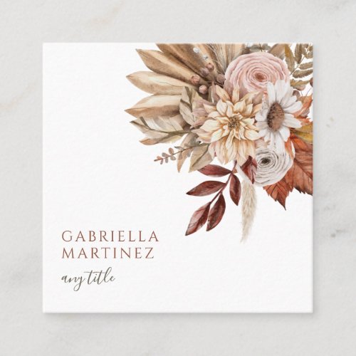 Boho Watercolor Terracotta Floral Square Business Card