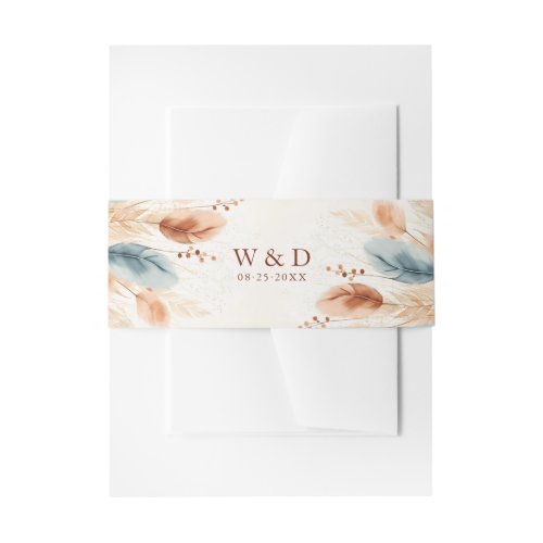 Boho Watercolor Terracotta Pampas Grass Thank You Invitation Belly Band