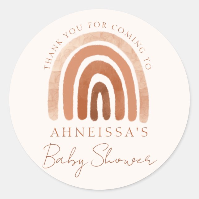 Boho Watercolor Terracotta Rainbow Baby Shower Classic Round Sticker (Front)