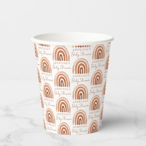 Boho Watercolor Terracotta Rainbow Baby Shower Paper Cups
