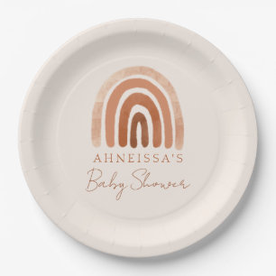 Boho Watercolor Terracotta Rainbow Baby Shower Paper Plates