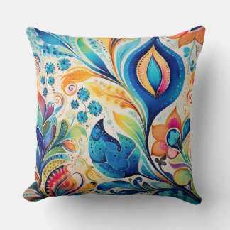 Boho Watercolor Throw Pillow