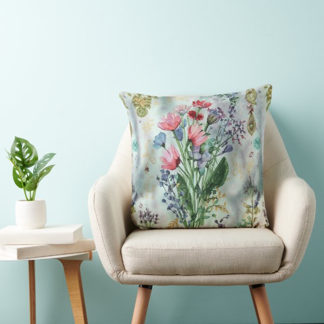 Boho Watercolor Throw Pillow – Dreamy Bohemian-In (Chair)