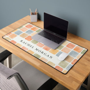 Boho Watercolor tiles earty color personalized Desk Mat