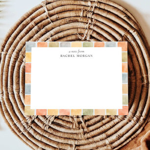 Boho Watercolor tiles soft earty color personal Note Card