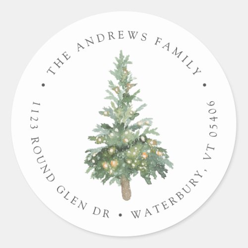 Boho Watercolor Tree Return Address Classic Round Sticker