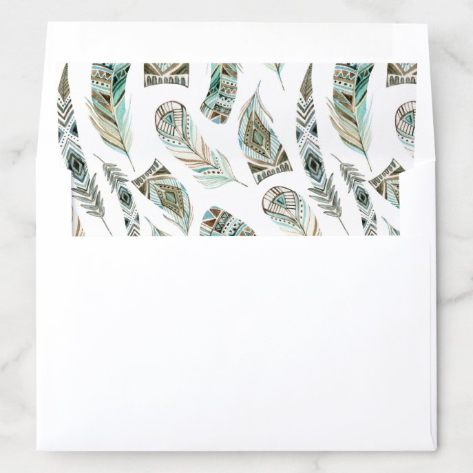 Boho Watercolor Tribal Feathers Pattern Envelope Liner