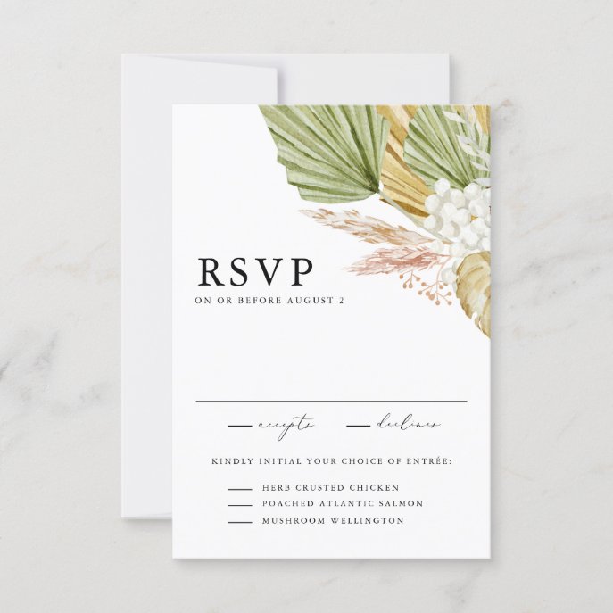 Boho Watercolor Tropical Fan Palm Leaves RSVP Card