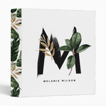 Boho Watercolor Tropical Leaves Letter M Monogram 3 Ring Binder by KeikoPrints at Zazzle