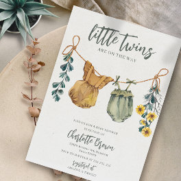 Boho Watercolor Twins Baby Shower Invitation